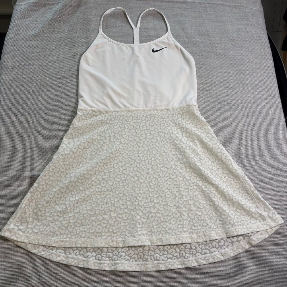Nike, Tennis Dress, M, White, Leopard Print Mesh Racerback Athletic, MSRP $80